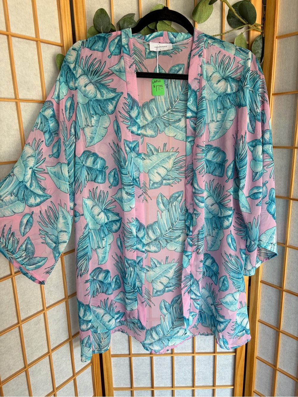 Adrienne Pink & Teal Floral Open Front Kimono Jacket
